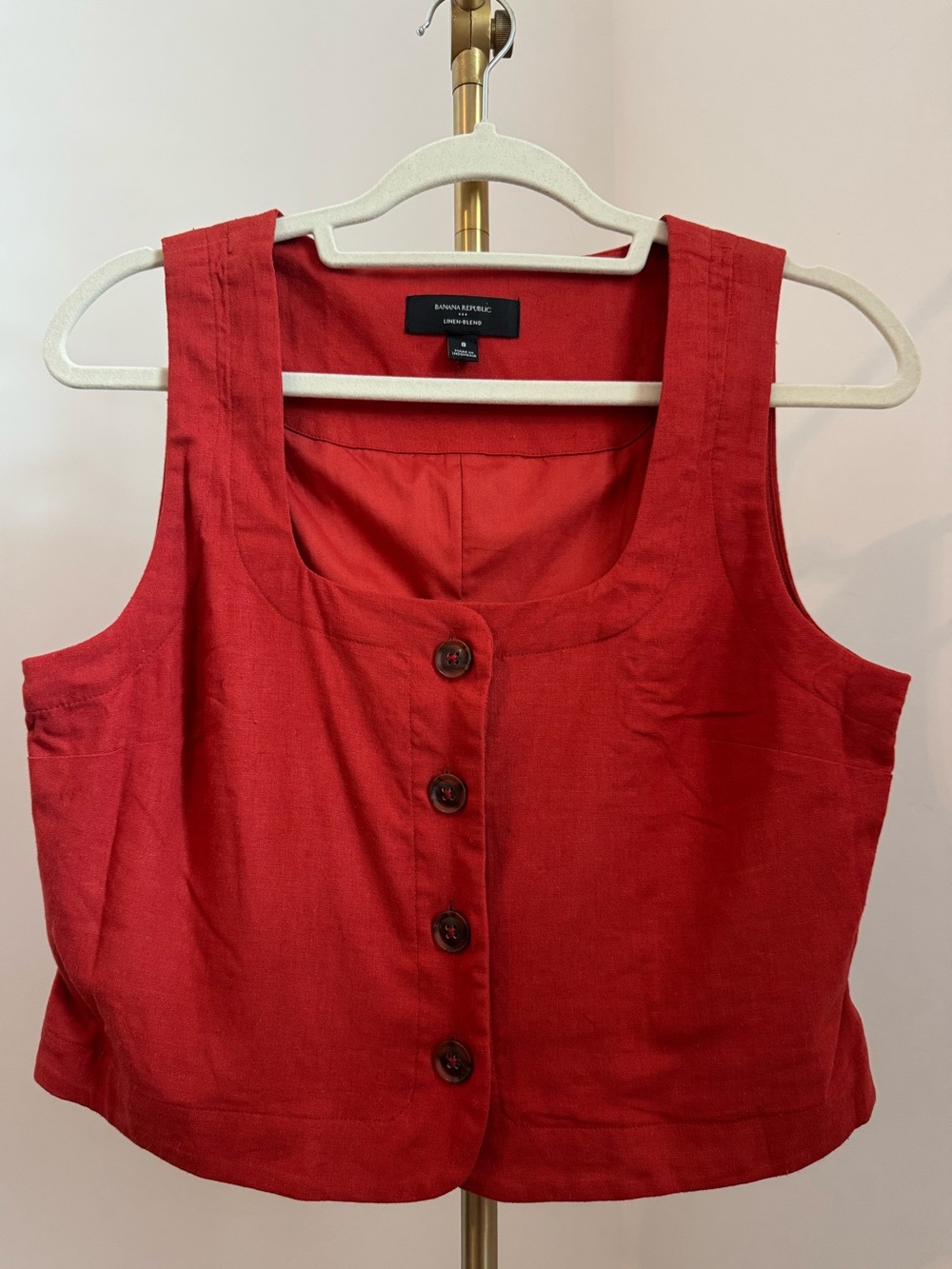 Banana Republic Red Button-Front Linen-Blend Tank
